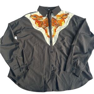 Vintage Inspired Embroidered Deer Western Shirt, Size XL